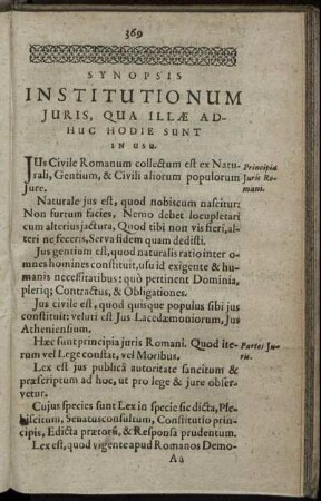 Synopsis Institutionum Iuris, Qua Illae Adhuc Hodie Sunt In Usu