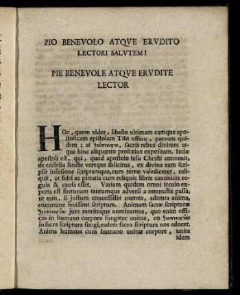 Pio Benevolo Atque Erudito Lectori Salutem!