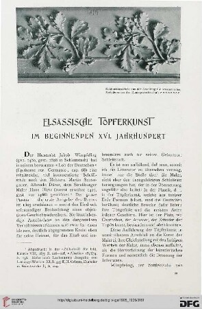 Elsässische Töpferkunst im beginnenden XVI. Jahrhundert