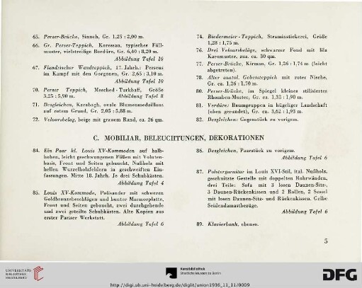 C. Mobiliar, Beleuchtungen, Dekorationen (Nr. 84-210)
