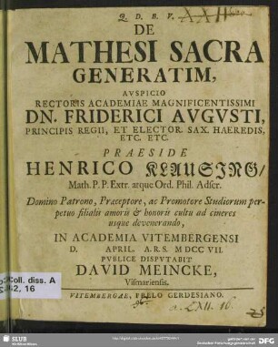 De Mathesi Sacra Generatim ...