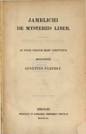 Jamblichi de mysteriis liber