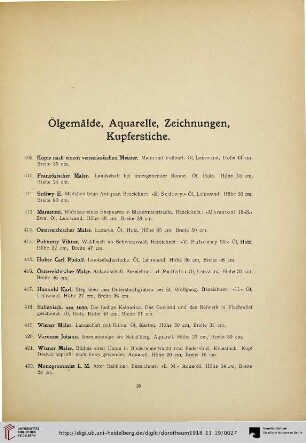 Ölgemälde, Aquarelle, Zeichnungen, Kupferstiche (Nr. 409-944)