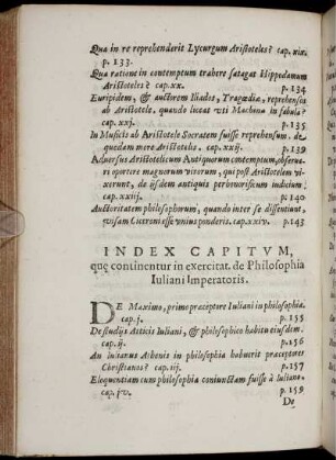 Index Capitum, quae continentur in exercitat. de Philosophia Iuliani Imperatoris.