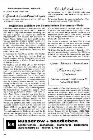100jähriges Jubiläum der Eisenbahnlinie Blankenese-Wedel