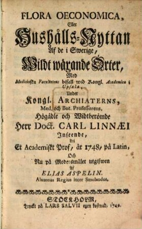 Flora oeconomica, eller Hushalls Nyttan