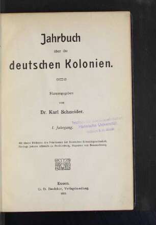 1.1908: Jahrbuch über die deutschen Kolonien