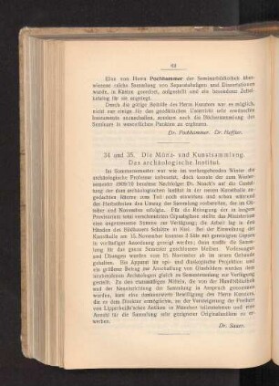 34. und 35. Die Münz- und Kunstsammlung. Das archäologische Institut.