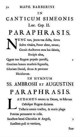 In Hymnum SS. Ambrosii Et Augustini Paraphrasis.