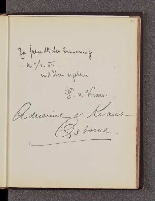 D. von Kraus ; Adrienne von Kraus-Osborne. – o.O., 04.02.1904