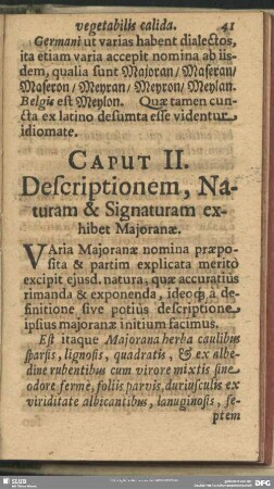 Caput II. Descriptionem, Naturam & Signaturam exhibet Maioranae