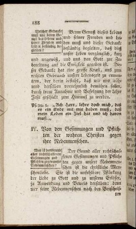 IV. Von den Gesinnungen und Pflichten der wahren Christen gegen ihre Nebenmenschen.