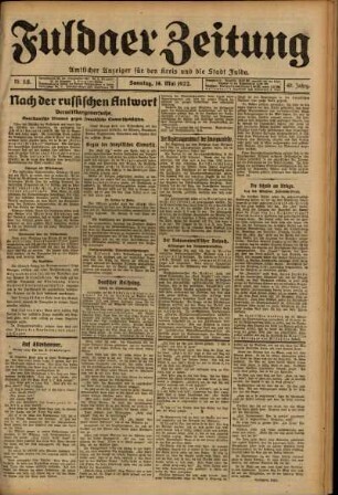 Erste Ausgabe vom Sonntag, den 14. Mai 1922.