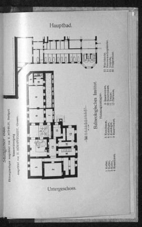 Stuttgarter Bad. Untergeschoss. Balneologisches Institut. Heizungsanlagen. Grundriss