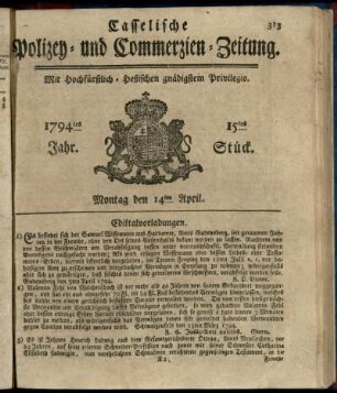 15tes Stueck, Montag den 14ten April 1794