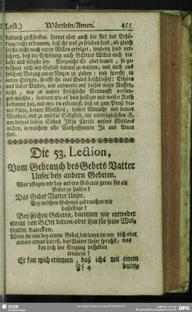Die 53. Lection, Vom Gebrauch des Gebets Vatter Unser bey andern Gebeten