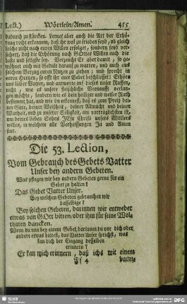 Die 53. Lection, Vom Gebrauch des Gebets Vatter Unser bey andern Gebeten