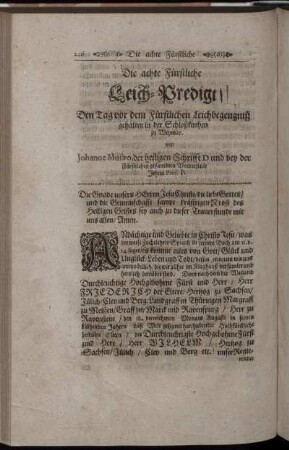 Die achte Fürstliche Leich-Predigt.