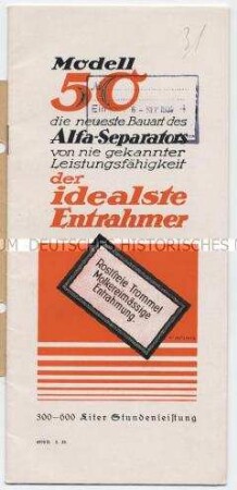 Modell 50 - die neueste Bauart des Alfa-Separators von nie gekannter Leistungsfähigkeit, der idealste Entrahmer