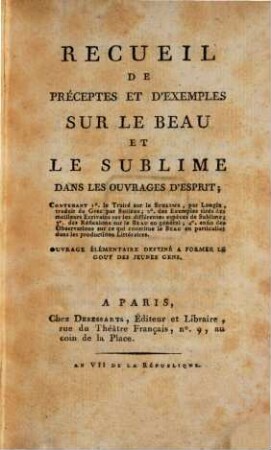 Recueil de préceptes ... sur le Beau