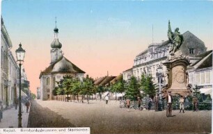 "Rastatt - Bernhardusbrunnen und Stadtkirche"