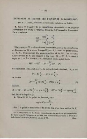 COMPLÉMENT DE THÉORIE DES POLYGONES HARMONIQUES.