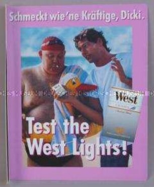 Werbeschild (doppelseitig, Ausleger) für "West Lights"-Zigaretten