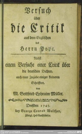 Versuch über die Critik