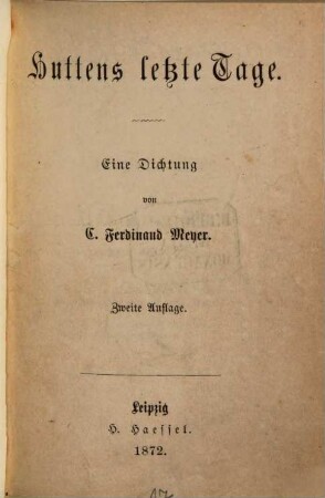 Huttens letzte Tage : Eine Dichtung