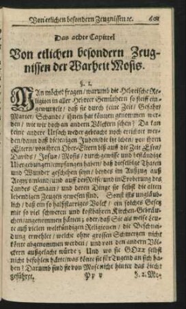 Das achte Capittel. Von etlichen besondern Zeugnissen der Warheit Mosis.