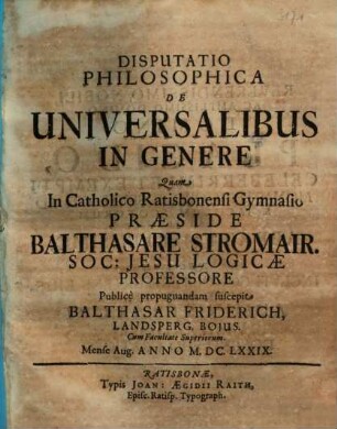Disputatio Philosophica De Universalibus In Genere