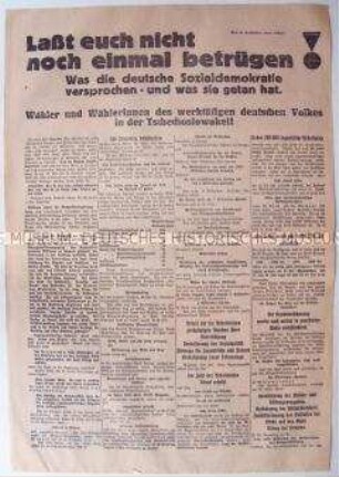 Sonderdruck der sudetendeutschen Kommunisten zur Wahl der Nationalversammlung der Tschechoslowakei 1935 zur Auseinandersetzung mit den Sozialdemokraten