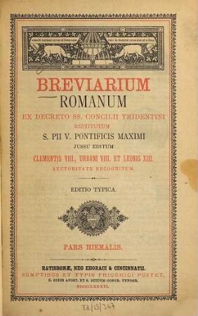 Breviarium Romanum : ex decreto SS. Concilii Tridentini restitutum S. Pii V pontificis maximi jussu editum .... 4