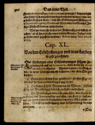 Cap. XL. Von den Erbtheilungen und was darbey in acht zunehmen.