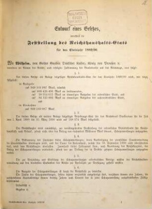 Reichshaushalts-Etat für das Etatsjahr ... nebst Anlagen. 1889/90, [Anlage]