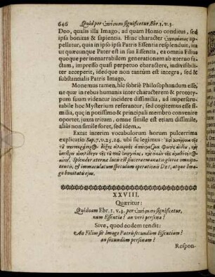 XXVIII. Quæritur: Quidnam Ebr. I. v. 3. [...] signeficetur, num Essentia? an verso persona?