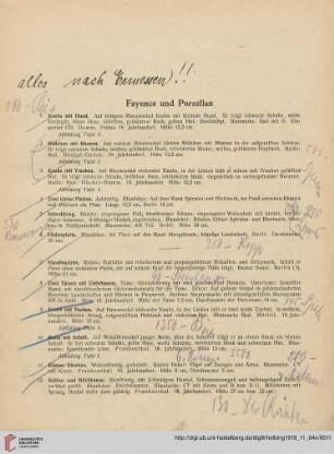 Fayence und Porzellan (Nr. 1-54)