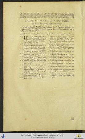 Index operum S. Joannis Chrysostomi quae in tomo duodecimo continentur.