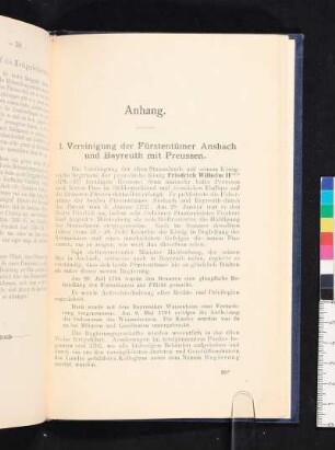 I. Vereinigung der Fürstentümer Ansbach und Bayreuth mit Preussen.