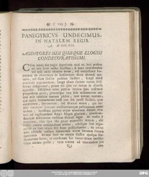 Panegyricus Undecimus, In Natalem Regis. A. MDCCVII.