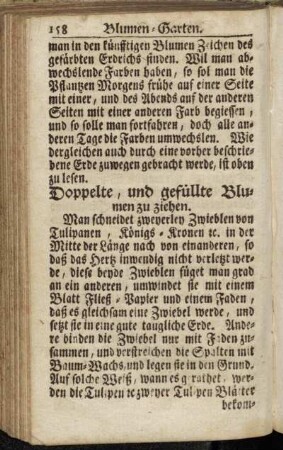 Doppelte, und gefüllte Blumen zu ziehen. - Seltsame Gewächse mit doppelten Blätteren und Blüthen aufzubringen.