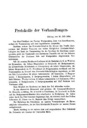 Protokoll über die Eröffnungssitzung - Mitteilung über die Veränderungen