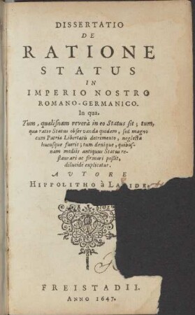 Dissertatio De Ratione Status In Imperio Nostro Romano-Germanico