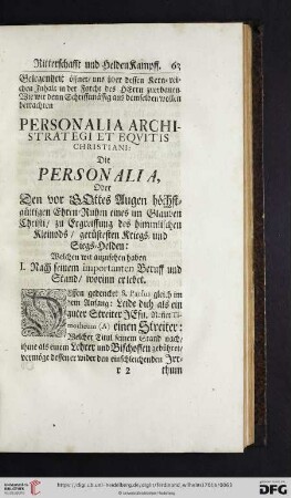 Personalia Archistrategi et Equitis Christiani