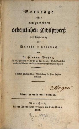 Vorträge über den gemeinen ordentlichen Civilproceß : mit Beziehung auf Martin's Lehrbuch