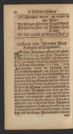 II. Historia von Johanna Gray Königin in Engelland