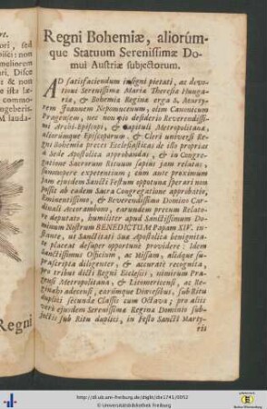 Regni Bohemiæ, aliorumque Statuum Serenissimae Domui Austriæ subjectorum