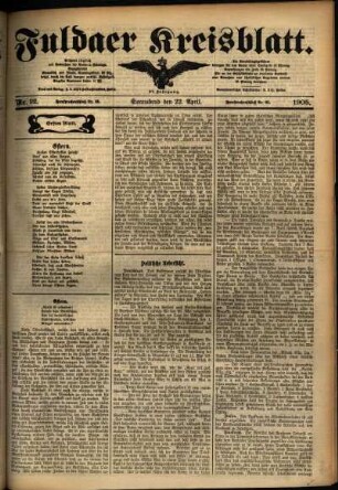 Erste Ausgabe vom Samstag, den 22. April 1905.