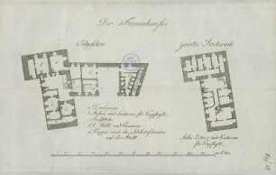 Pirna. Festung Sonnenstein. Erdgeschoß u. zweites Stockwerk des Frauenhauses. Taf. VI. aus: Nostitz und Jänckendorf, Gottlob A. E. von: Beschreibung der Königl. Sächsischen Heil- und Verpflegungsanstalt Sonnenstein - T. 1, Abt. 2. Dresden: SLUB Hist.Sax.H.1795