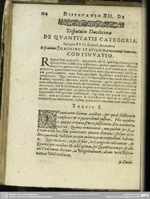 Disputatio Duodecima De Quantitatis Categoria